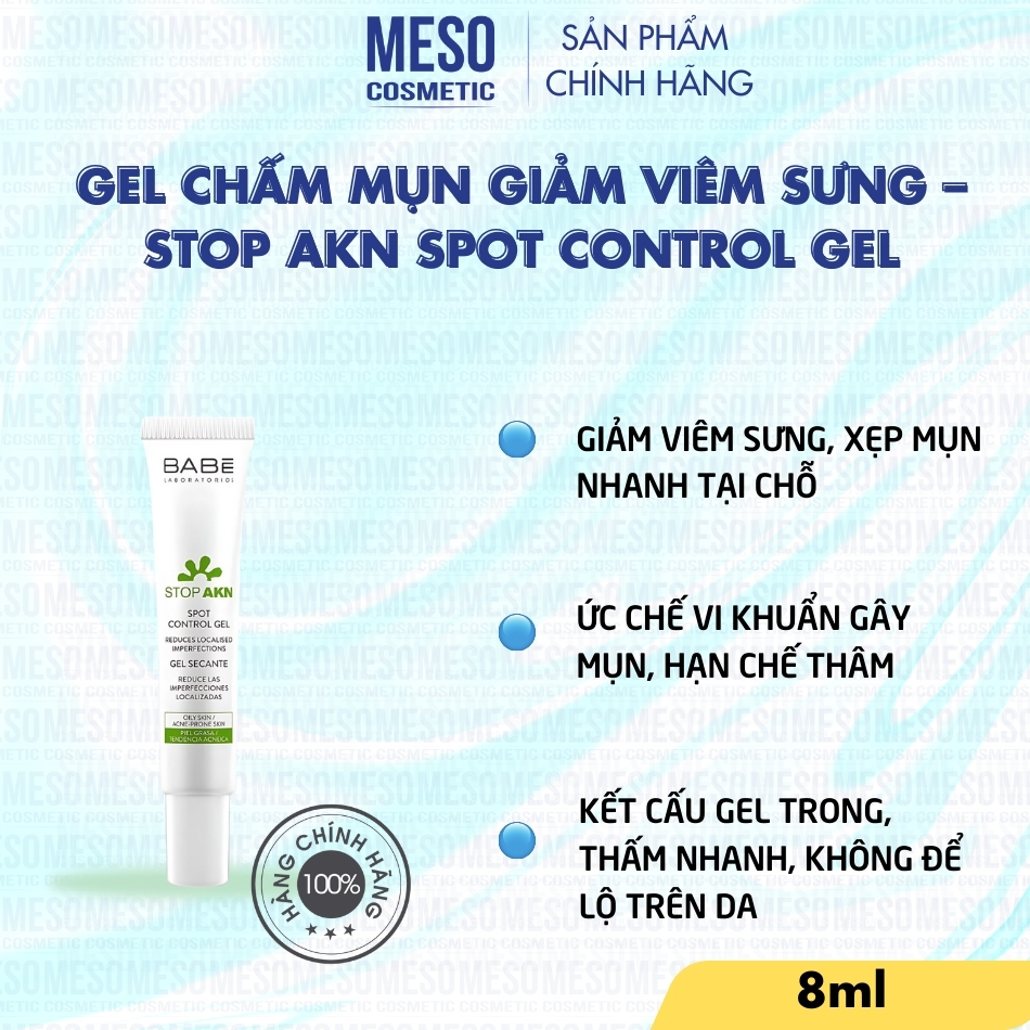 Gel chấm mụn giảm viêm sưng – BABÉ Stop AKN Spot Control Gel 8ml